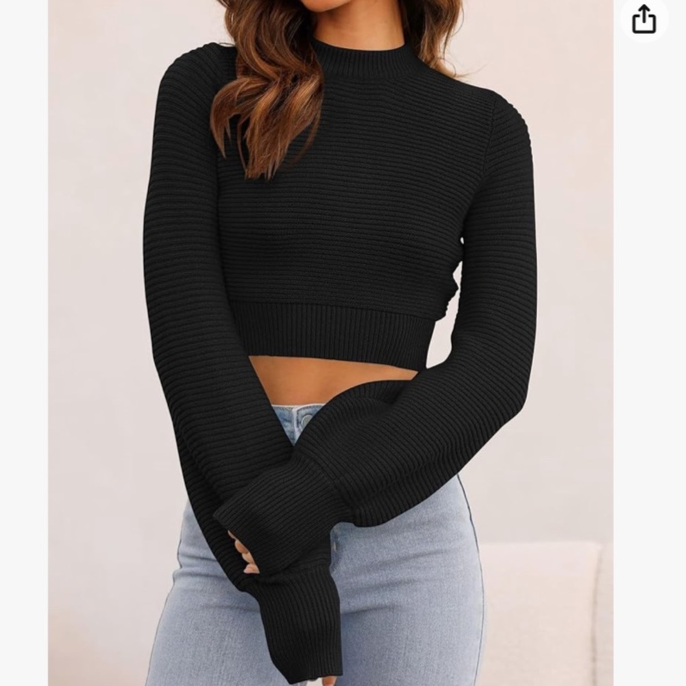 “Zenica” black mock neck cropped top; size small; NWT - Picture 3 of 12